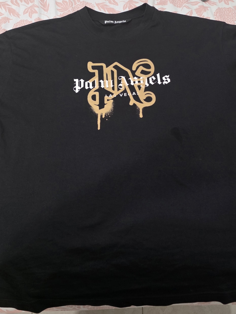 Palm Angels Black Tee with Gold Drip Logo